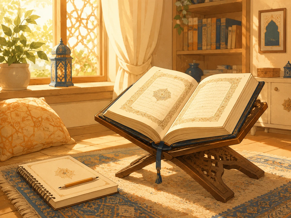 Open Quran on rehal for studying Ayatul Kursi Arabic with English translation