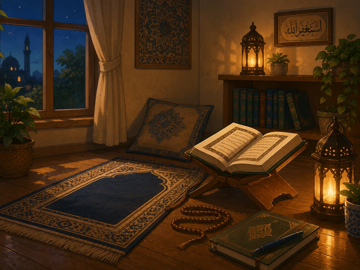 Prayer mat and Quran showing when to recite Ayatul Kursi after salah and before sleep