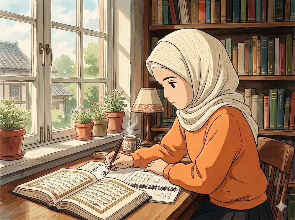 Student memorizing Surah Baqarah last 2 ayats structured Hifz memorization method
